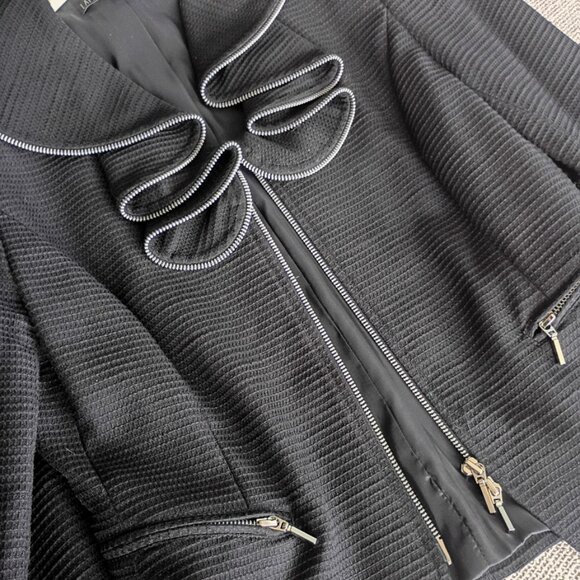 Lafayette 148 NYC Black Ruffle Trim Zip Jacket Blazer – Size 6 - Picture 8 of 12